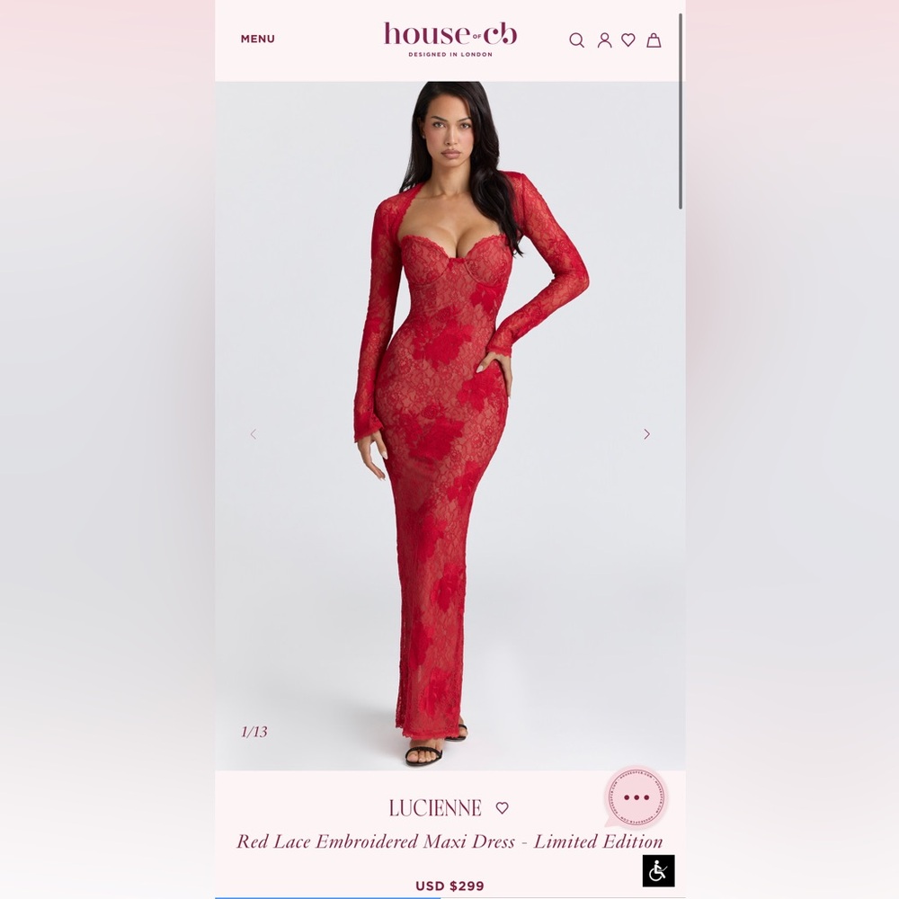 House of CB Red Lace Embroidered Maxi Dress